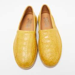 Salvatore Ferragamo Yellow Crocodile Leather Lampedusa Flat Espadrilles Size 42