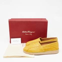 Salvatore Ferragamo Yellow Crocodile Leather Lampedusa Flat Espadrilles Size 42