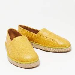 Salvatore Ferragamo Yellow Crocodile Leather Lampedusa Slip On Espadrilles Size 44.5