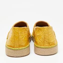 Salvatore Ferragamo Yellow Crocodile Leather Lampedusa Slip On Espadrilles Size 44.5