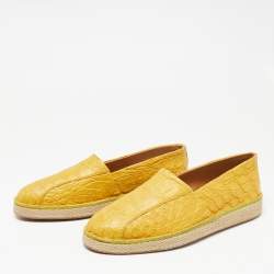 Salvatore Ferragamo Yellow Crocodile Leather Lampedusa Slip On Espadrilles Size 44.5