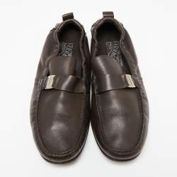 مملوكة مسبقًا Salvatore Ferragamo Dark Brown Leather Slip-On Loafers Size 43.5