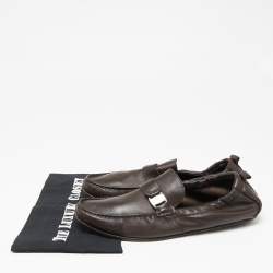 مملوكة مسبقًا Salvatore Ferragamo Dark Brown Leather Slip-On Loafers Size 43.5