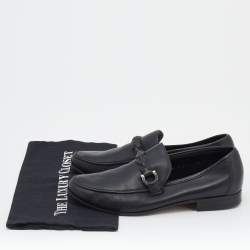 Pre Owned Salvatore Ferragamo Black Leather Gancini Bit Slip On Loafers Size 41.5