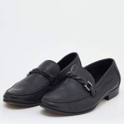 Pre Owned Salvatore Ferragamo Black Leather Gancini Bit Slip On Loafers Size 41.5