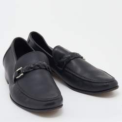 Pre Owned Salvatore Ferragamo Black Leather Gancini Bit Slip On Loafers Size 41.5