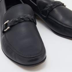 Pre Owned Salvatore Ferragamo Black Leather Gancini Bit Slip On Loafers Size 41.5