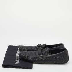 Pre Owned Salvatore Ferragamo Black Woven Leather Parigi Gancini Slip On Loafers Size 42