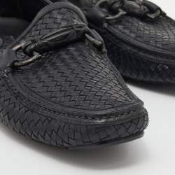 Pre Owned Salvatore Ferragamo Black Woven Leather Parigi Gancini Slip On Loafers Size 42