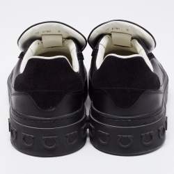 Pre Owned Salvatore Ferragamo Black Leather and Suede Low Top Sneakers Size 40