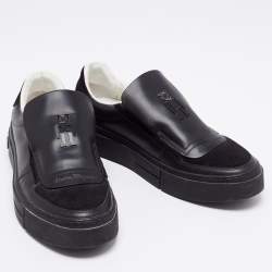 Pre Owned Salvatore Ferragamo Black Leather and Suede Low Top Sneakers Size 40