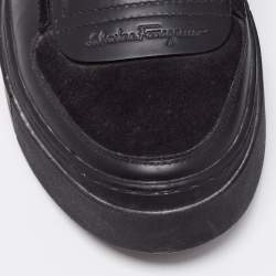 Pre Owned Salvatore Ferragamo Black Leather and Suede Low Top Sneakers Size 40