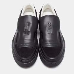 Pre Owned Salvatore Ferragamo Black Leather and Suede Low Top Sneakers Size 40