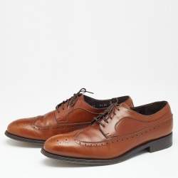 Pre Owned Salvatore Ferragamo Brown Brogue Leather Lace Up Derby Size 43.5