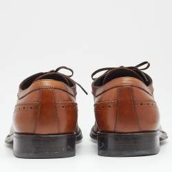 Pre Owned Salvatore Ferragamo Brown Brogue Leather Lace Up Derby Size 43.5