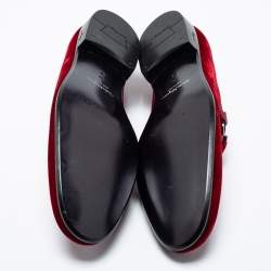 Pre Owned حذاء لوفرز سالفاتوري فيراغامو لورد 2 هورسبيت قطيفة أحمر داكن مقاس 44