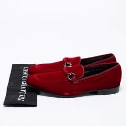 Pre Owned حذاء لوفرز سالفاتوري فيراغامو لورد 2 هورسبيت قطيفة أحمر داكن مقاس 44