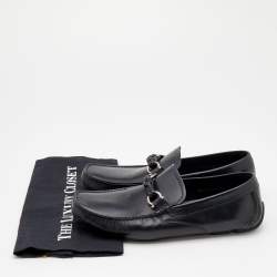 Pre Owned Salvatore Ferragamo Black Leather Gancini Bit Slip On Loafers Size 42