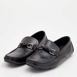 Pre Owned Salvatore Ferragamo Black Leather Gancini Bit Slip On Loafers Size 42