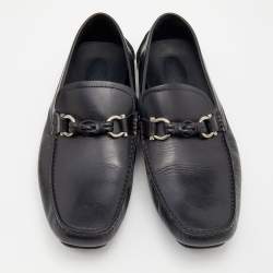 Pre Owned Salvatore Ferragamo Black Leather Gancini Bit Slip On Loafers Size 42