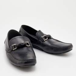 Pre Owned Salvatore Ferragamo Black Leather Gancini Bit Slip On Loafers Size 42
