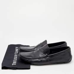 Pre Owned Salvatore Ferragamo Black Leather Penny Slip On Loafers Size 42.5