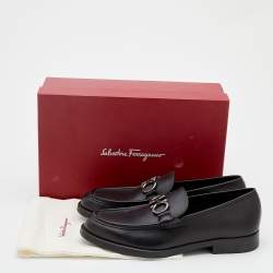 Pre Owned Salvatore Ferragamo Black Leather Double Gancio Loafers Size 43