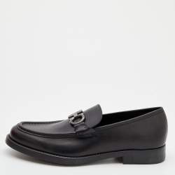 Pre Owned Salvatore Ferragamo Black Leather Double Gancio Loafers Size 43
