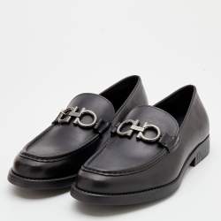 Pre Owned Salvatore Ferragamo Black Leather Double Gancio Loafers Size 43