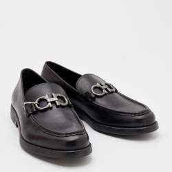 Pre Owned Salvatore Ferragamo Black Leather Double Gancio Loafers Size 43