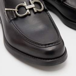 Pre Owned Salvatore Ferragamo Black Leather Double Gancio Loafers Size 43