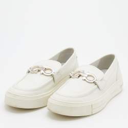 Pre Owned Salvatore Ferragamo White Leather Gancini Slip On Sneakers Size 44.5