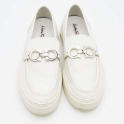 Pre Owned Salvatore Ferragamo White Leather Gancini Slip On Sneakers Size 44.5