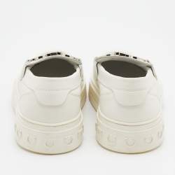 Pre Owned Salvatore Ferragamo White Leather Gancini Slip On Sneakers Size 44.5