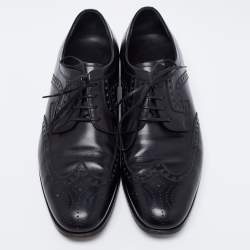 Pre Owned Salvatore Ferragamo Black Leather Lace Up Derby Size 42