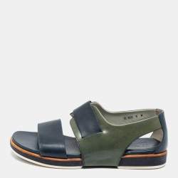 Salvatore Ferragamo Blue/Green Leather Strap Sandals Size 43