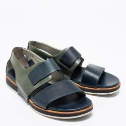 Salvatore Ferragamo Blue/Green Leather Strap Sandals Size 43