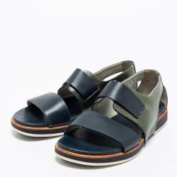 Salvatore Ferragamo Blue/Green Leather Strap Sandals Size 43