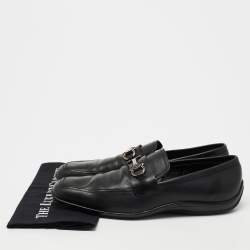 Pre Owned Salvatore Ferragamo Black Leather Gancini Slip On Loafers Size 44.5