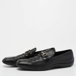Pre Owned Salvatore Ferragamo Black Leather Gancini Slip On Loafers Size 44.5