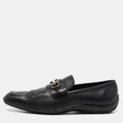 Pre Owned Salvatore Ferragamo Black Leather Gancini Slip On Loafers Size 44.5