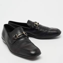 Pre Owned Salvatore Ferragamo Black Leather Gancini Slip On Loafers Size 44.5