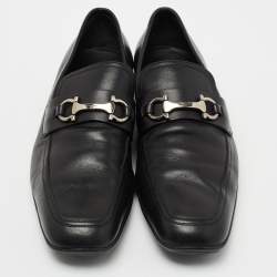 Pre Owned Salvatore Ferragamo Black Leather Gancini Slip On Loafers Size 44.5