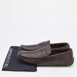 مملوكة مسبقًا Salvatore Ferragamo Dark Brown Leather Penny Slip On Loafers Size 44
