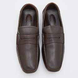 مملوكة مسبقًا Salvatore Ferragamo Dark Brown Leather Penny Slip On Loafers Size 44