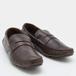 مملوكة مسبقًا Salvatore Ferragamo Dark Brown Leather Penny Slip On Loafers Size 44