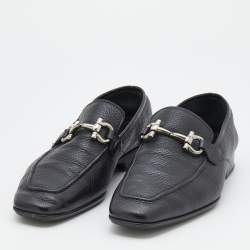 Pre Owned Salvatore Ferragamo Black Leather Mason Gancio Bit Slip On Loafers Size 41