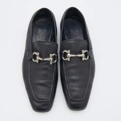 Pre Owned Salvatore Ferragamo Black Leather Mason Gancio Bit Slip On Loafers Size 41