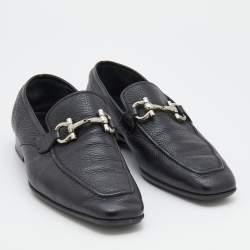 Pre Owned Salvatore Ferragamo Black Leather Mason Gancio Bit Slip On Loafers Size 41