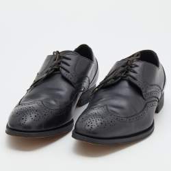 Pre Owned Salvatore Ferragamo Black Leather Lace Up Brogue Derby Size 45